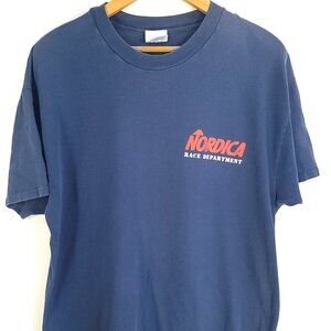 Vtg Nordica Race Department Graphic T-Shirt Men's XL Navy Hanes Beefy Distressed